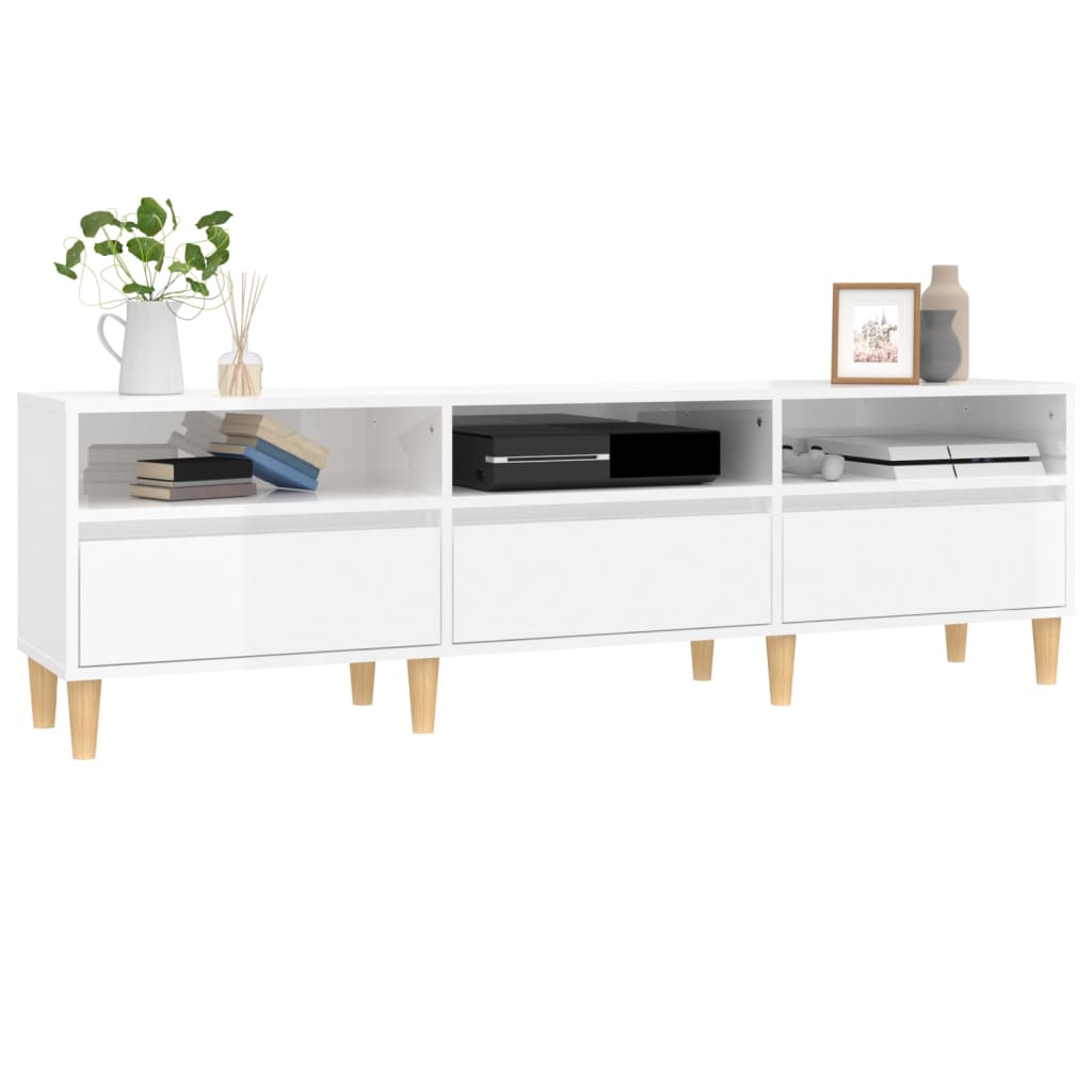 Meuble TV blanc brillant 150x30x44,5 cm bois d'ingénierie