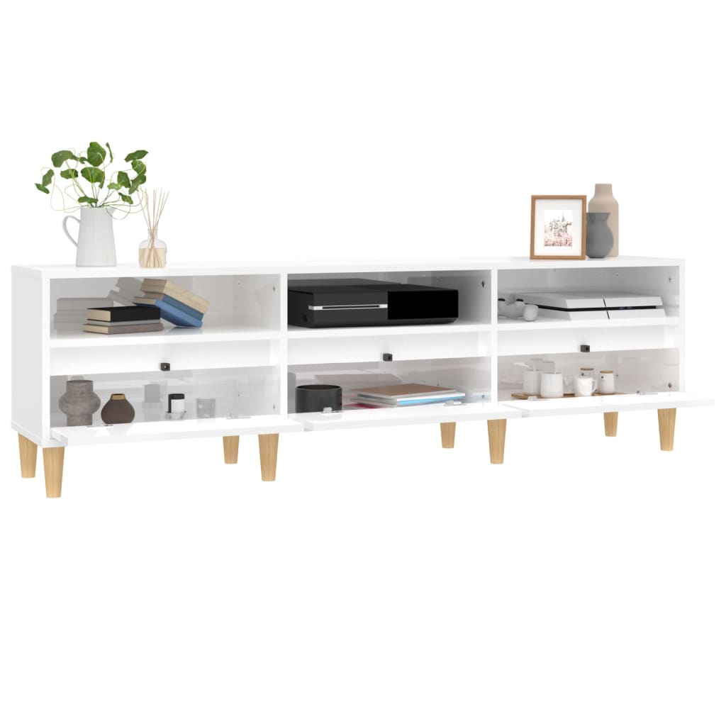 Meuble TV blanc brillant 150x30x44,5 cm bois d'ingénierie