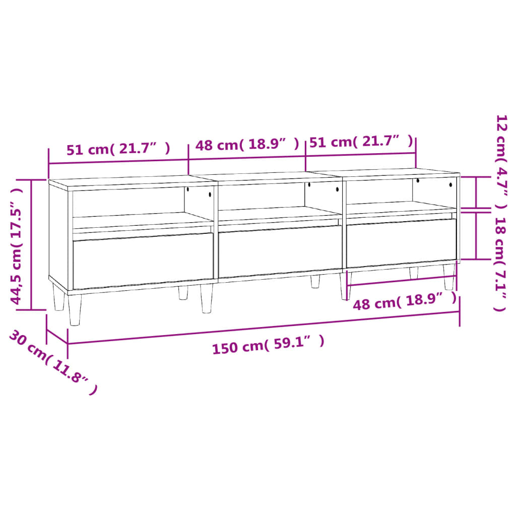 Meuble TV gris béton 150x30x44,5 cm bois d'ingénierie