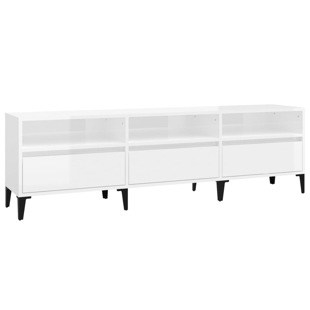 Meuble TV blanc brillant 150x30x44,5 cm bois d'ingénierie