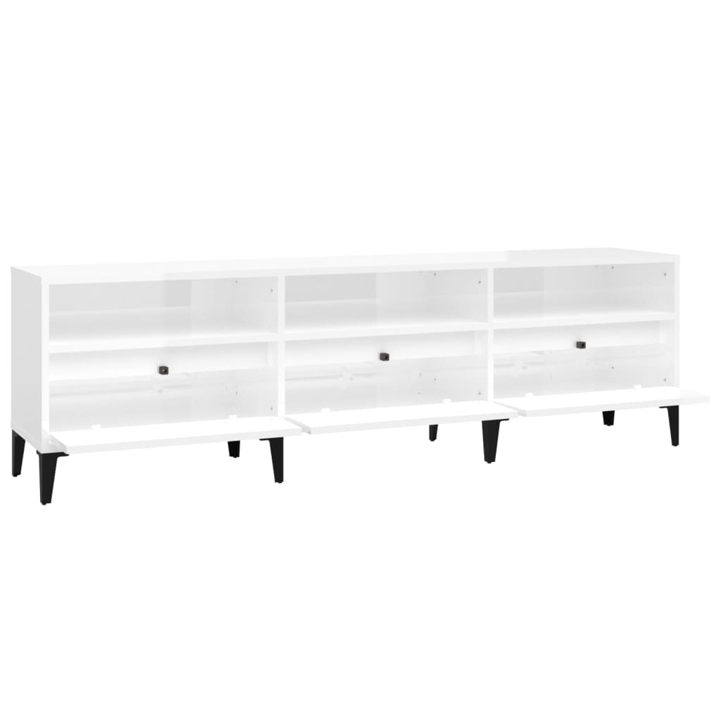 Meuble TV blanc brillant 150x30x44,5 cm bois d'ingénierie