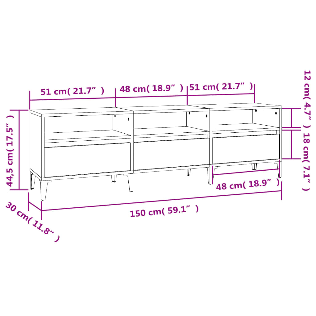 Meuble TV blanc brillant 150x30x44,5 cm bois d'ingénierie