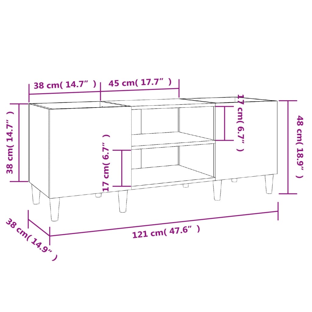 Armoire à disques blanc brillant 121x38x48 cm bois d'ingénierie