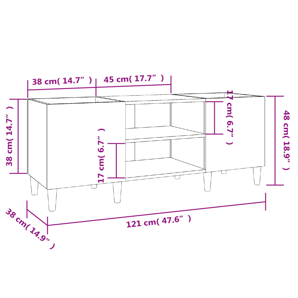 Sonoma gray record cabinet 121x38x48 cm engineered wood