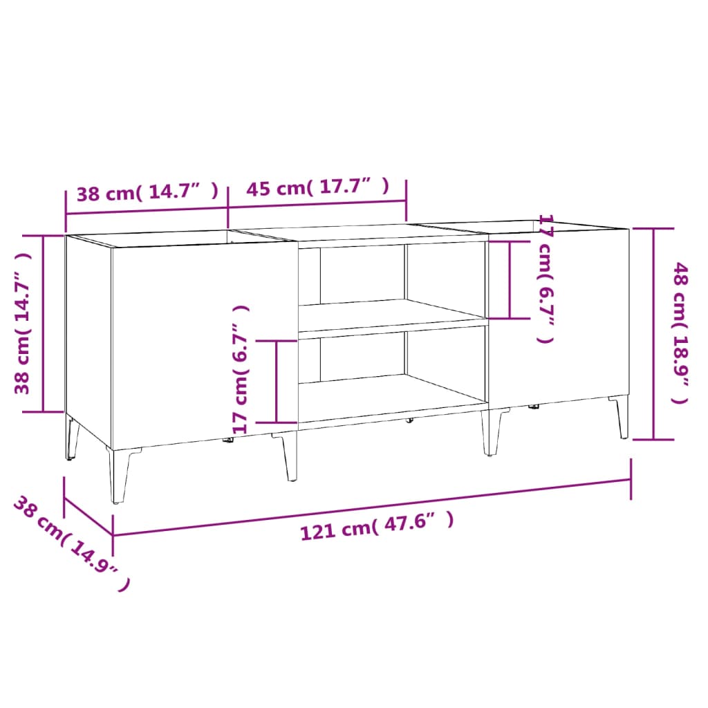 Armoire à disques blanc brillant 121x38x48 cm bois d'ingénierie