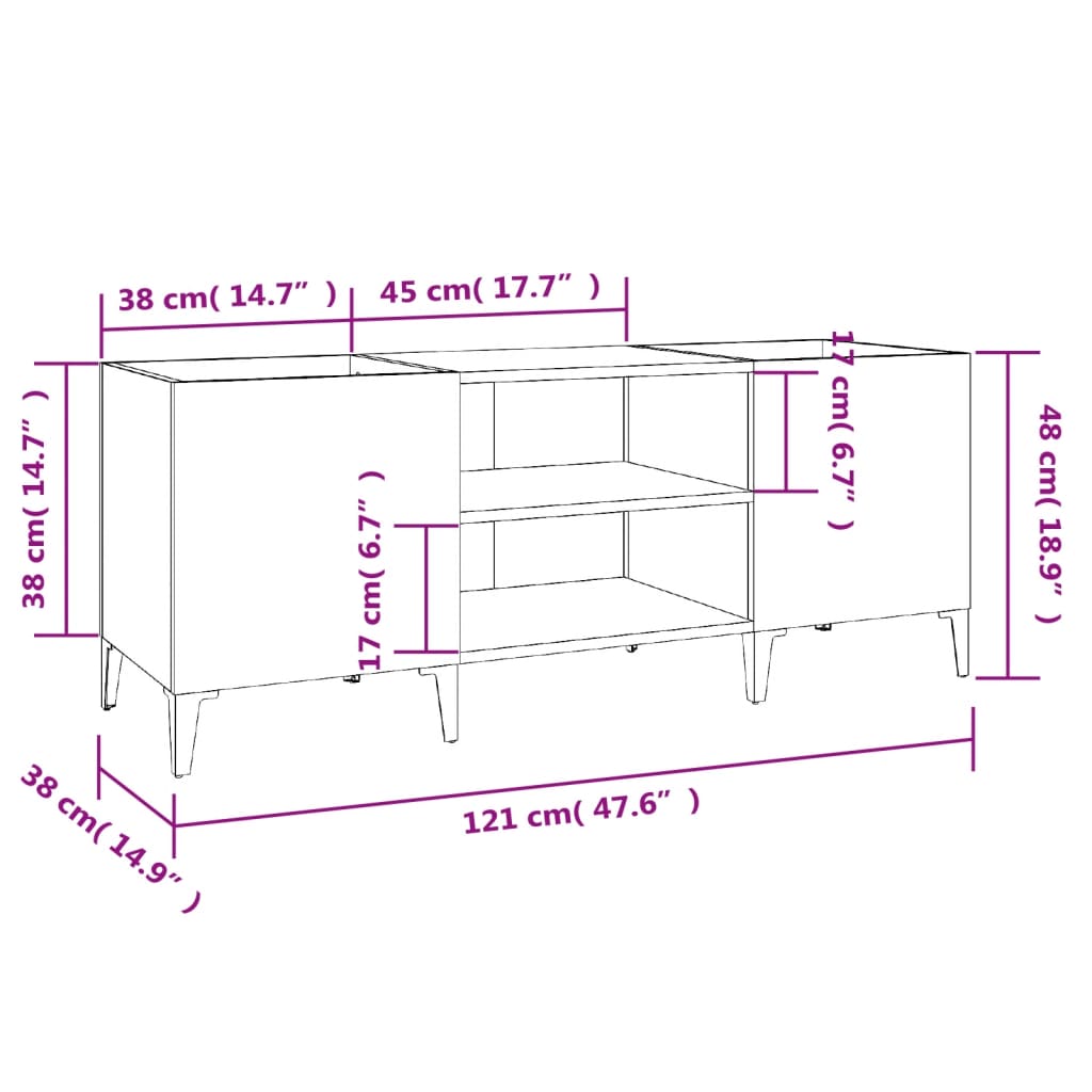 Armoire à disques gris béton 121x38x48 cm bois d'ingénierie