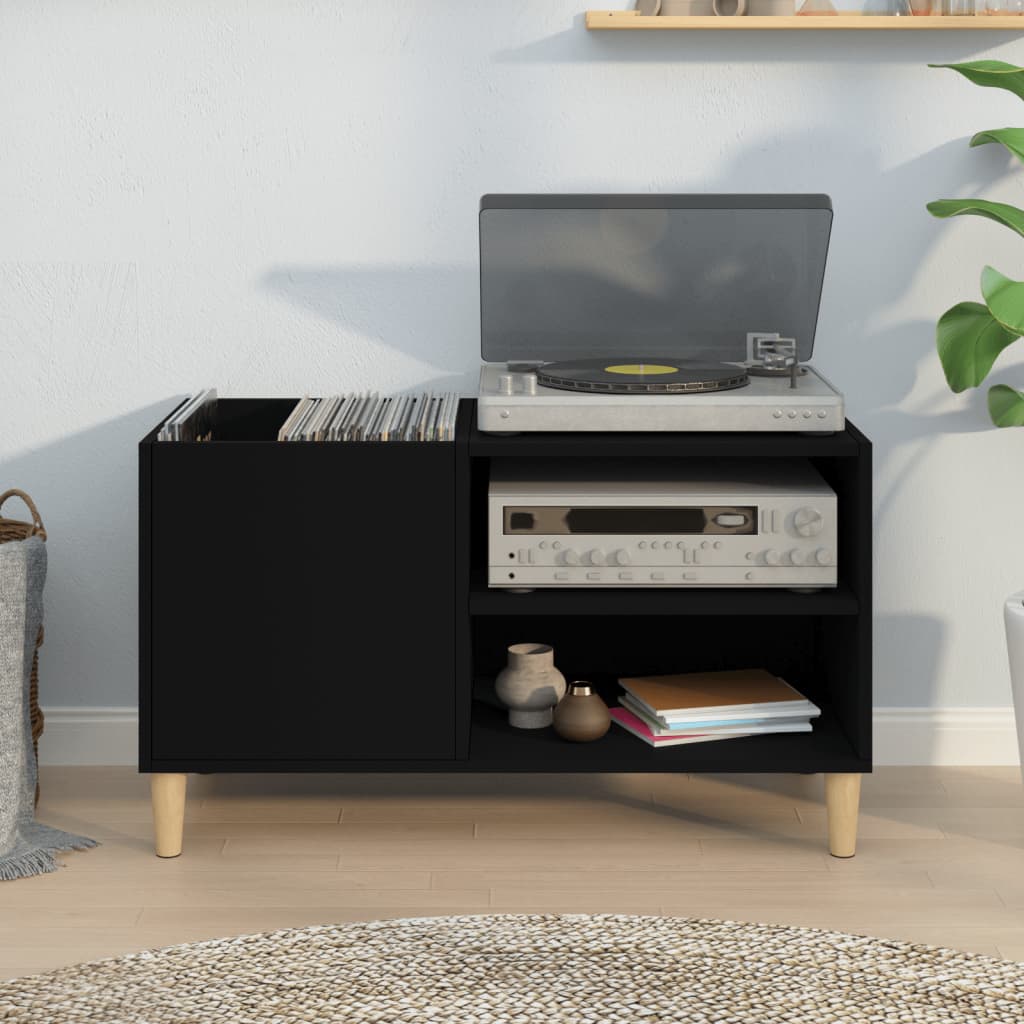 Black record cabinet 84.5x38x48 cm engineered wood