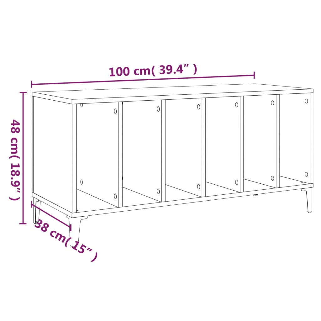 Armoire à disques chêne fumé 100x38x48 cm bois d'ingénierie