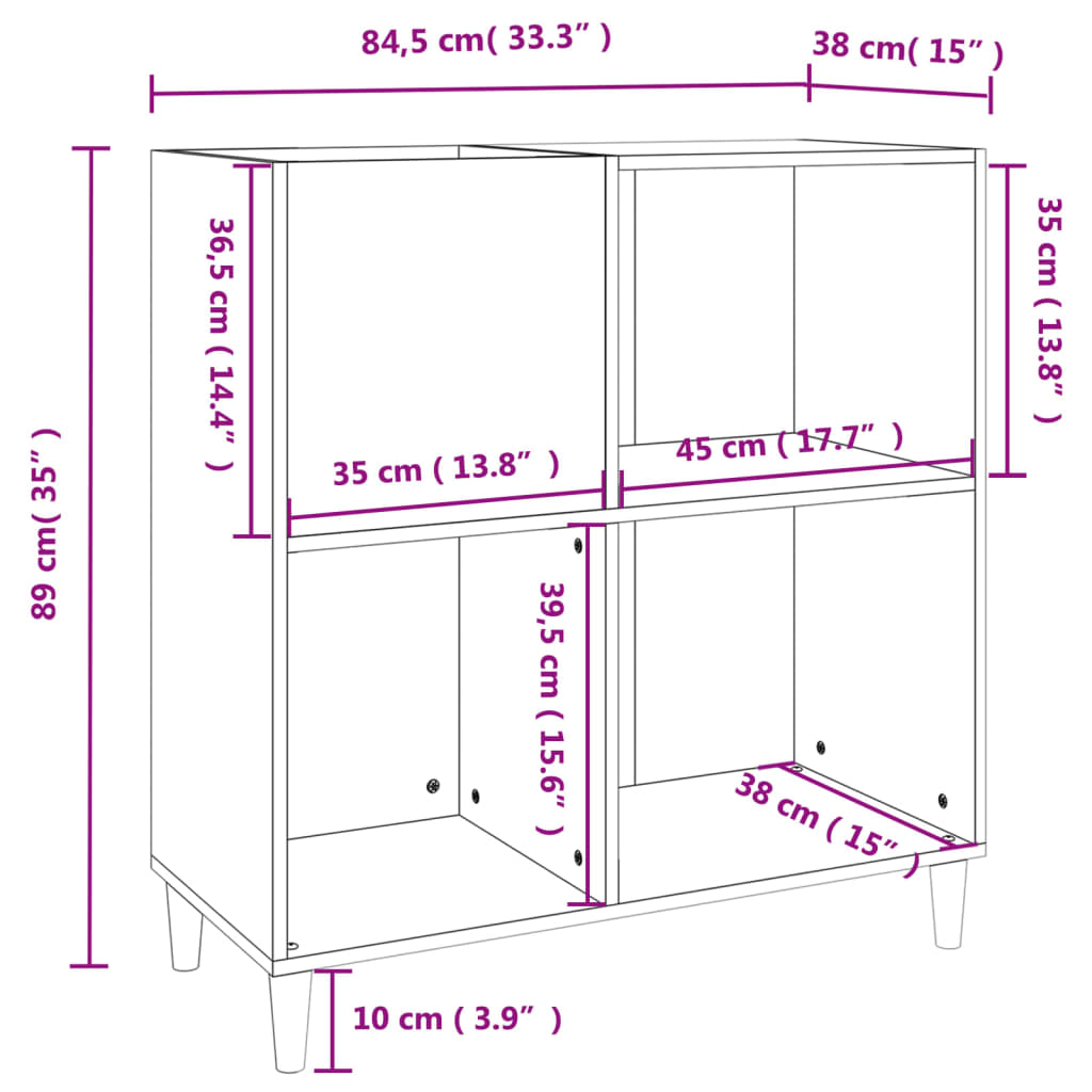 Armoire à disques noir 84,5x38x89 cm bois d'ingénierie