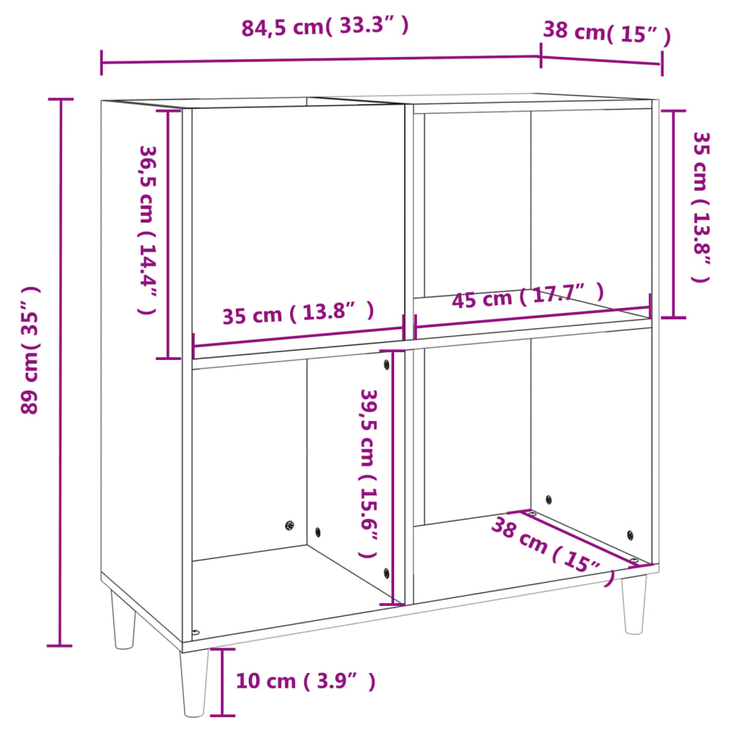 Armoire à disques gris béton 84,5x38x89 cm bois d'ingénierie