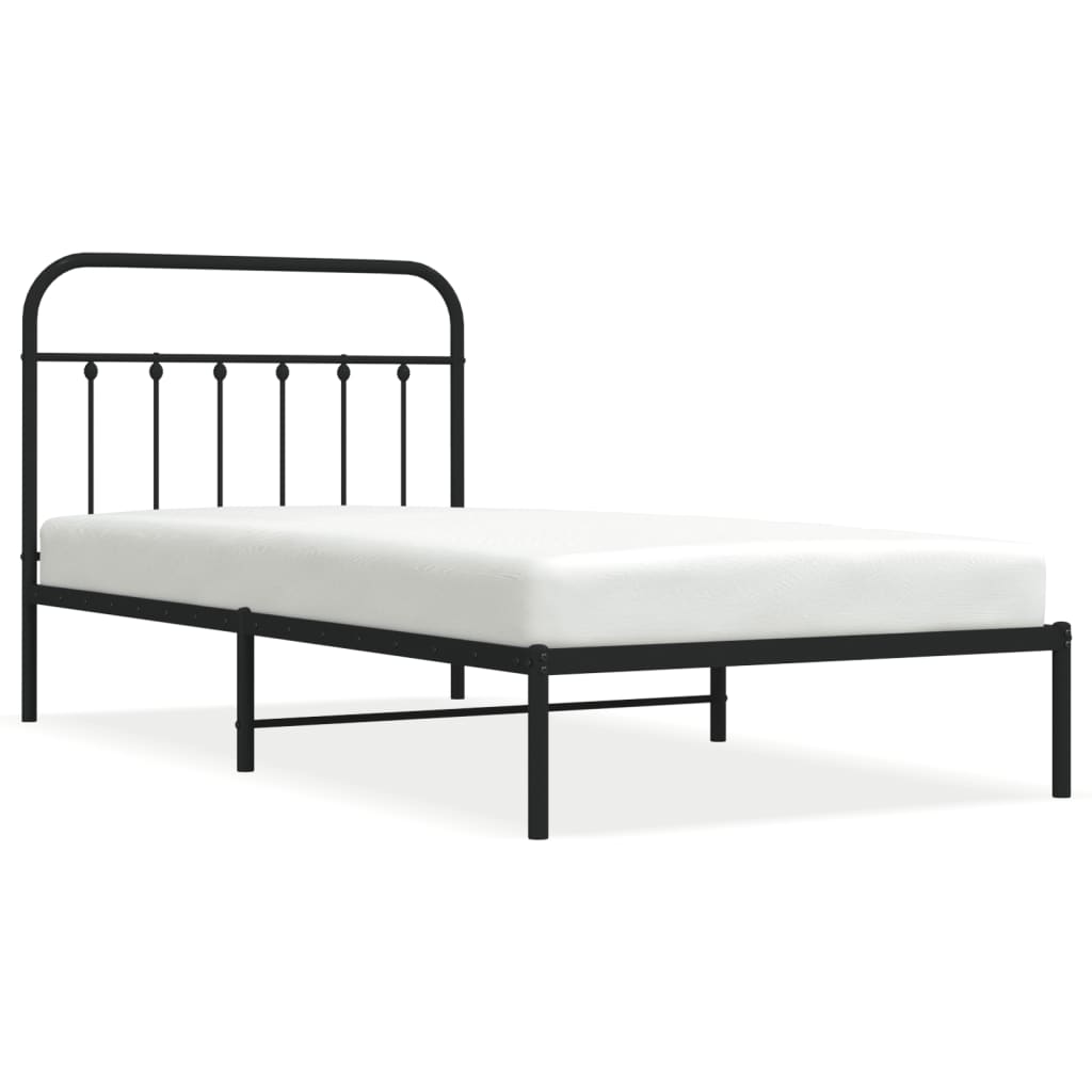 Cadre de lit métal sans matelas avec tête de lit noir 100x200cm