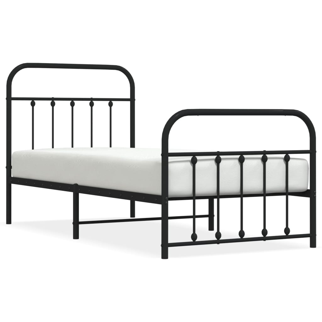 Cadre de lit métal sans matelas avec pied de lit noir 90x200 cm