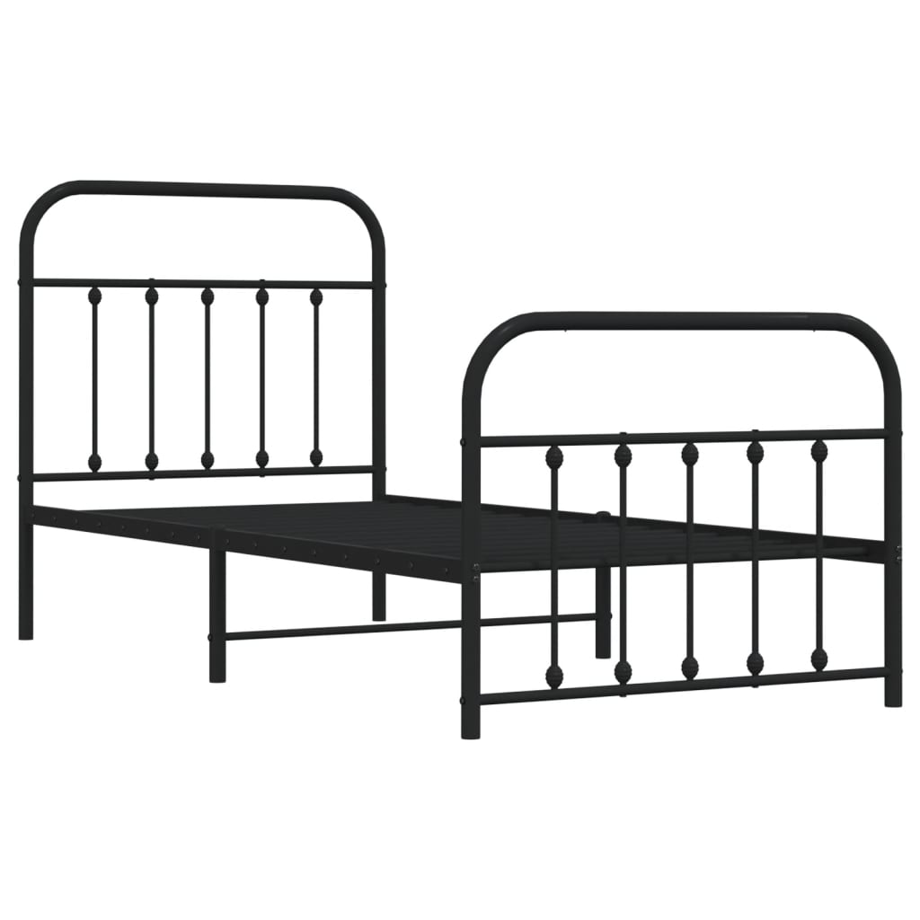 Cadre de lit métal sans matelas avec pied de lit noir 90x200 cm