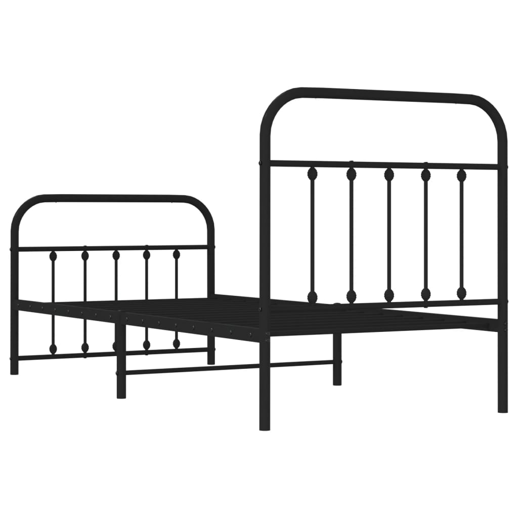 Cadre de lit métal sans matelas avec pied de lit noir 90x200 cm