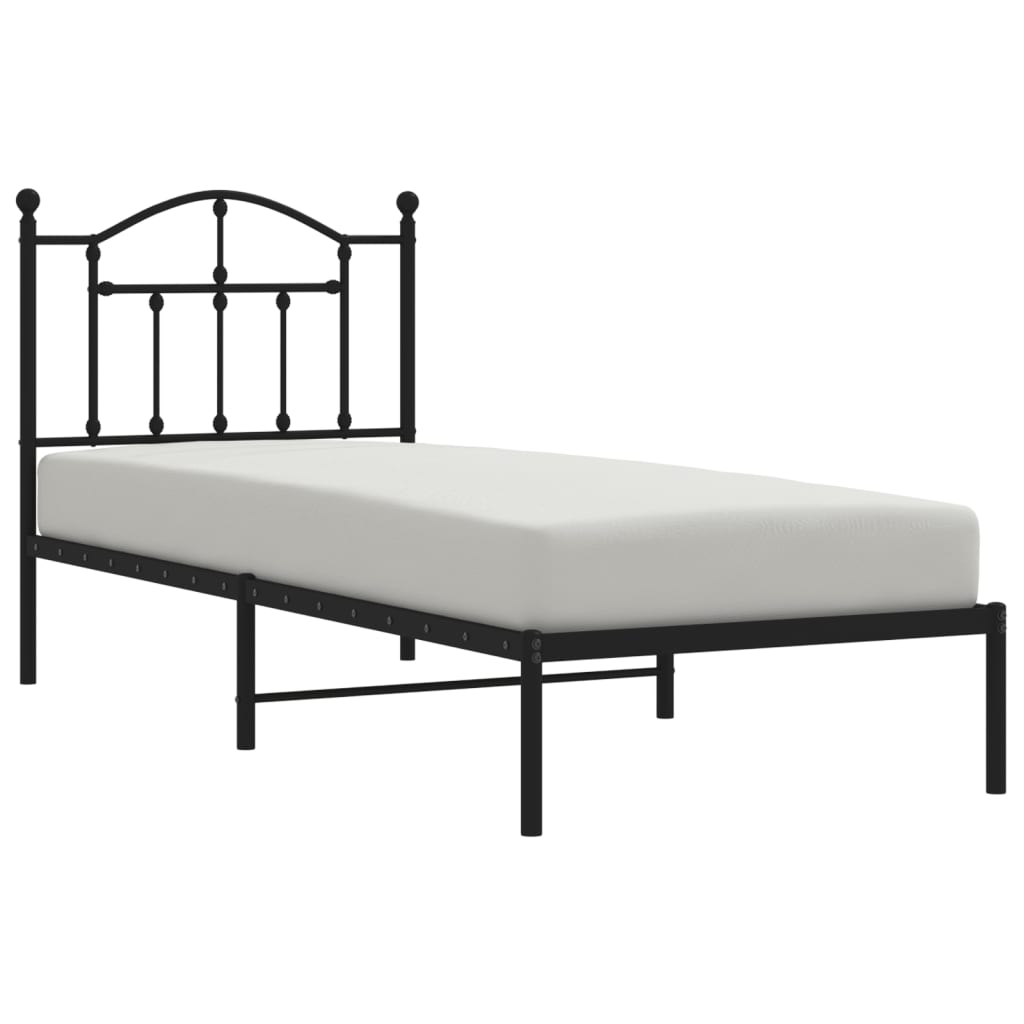 Cadre de lit métal sans matelas avec tête de lit noir 80x200 cm