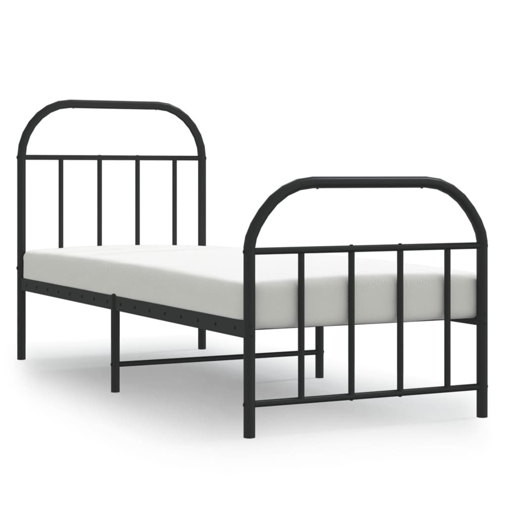 Cadre de lit métal sans matelas avec pied de lit noir 75x190 cm