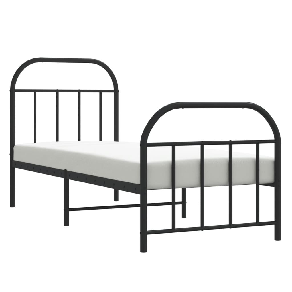 Cadre de lit métal sans matelas avec pied de lit noir 75x190 cm