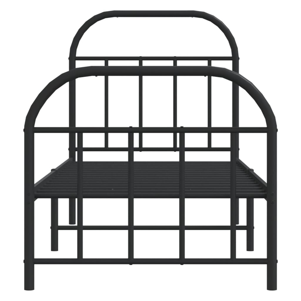 Cadre de lit métal sans matelas avec pied de lit noir 75x190 cm