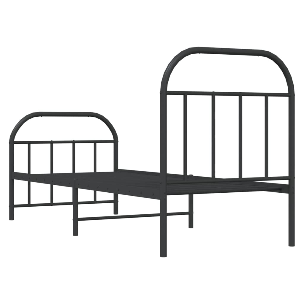 Cadre de lit métal sans matelas avec pied de lit noir 75x190 cm