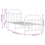 Cadre de lit métal sans matelas avec pied de lit noir 75x190 cm