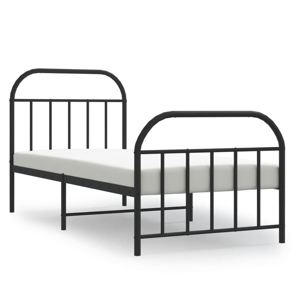 Metal bed frame without mattress with black footboard 90x200 cm