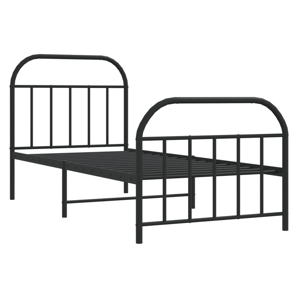 Metal bed frame without mattress with black footboard 90x200 cm