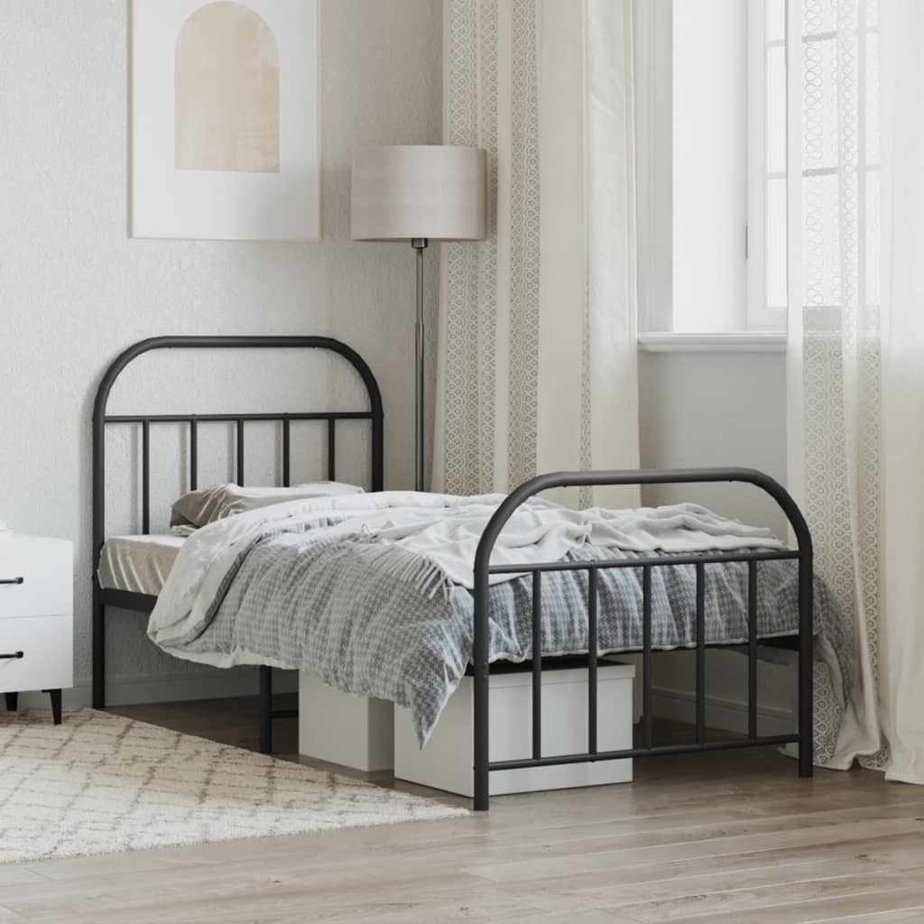 Metal bed frame without mattress with black footboard 90x200 cm