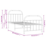 Metal bed frame without mattress with black footboard 90x200 cm