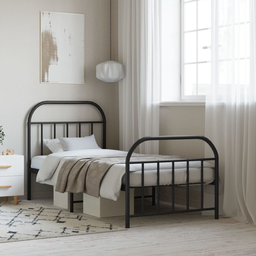 Metal bed frame without mattress with black footboard 90x200 cm