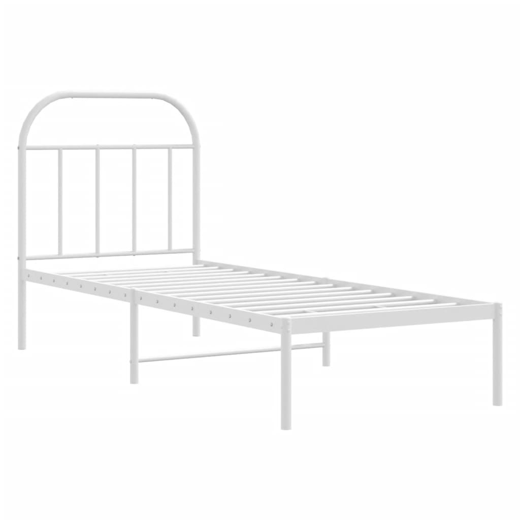 Cadre de lit métal sans matelas avec tête de lit blanc 75x190cm