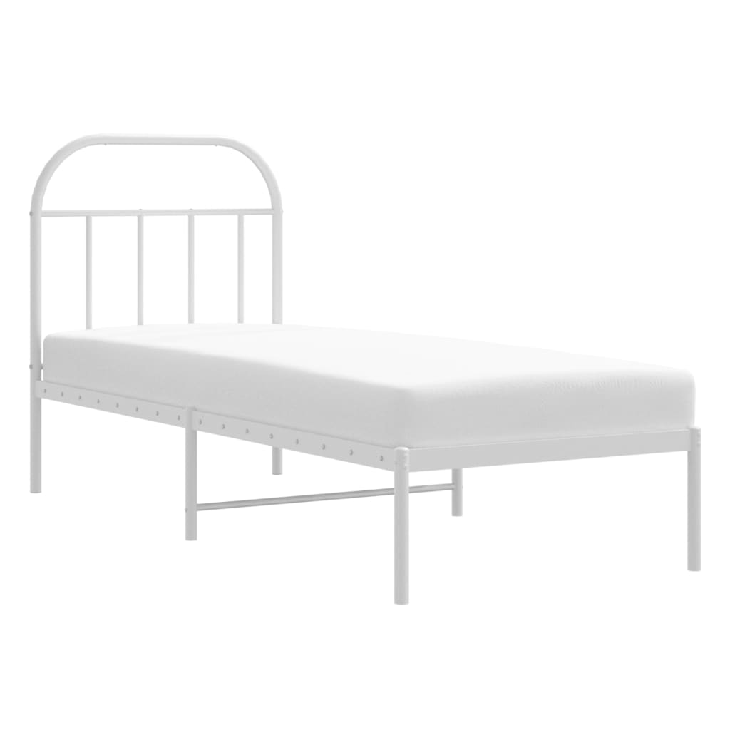 Cadre de lit métal sans matelas avec tête de lit blanc 75x190cm