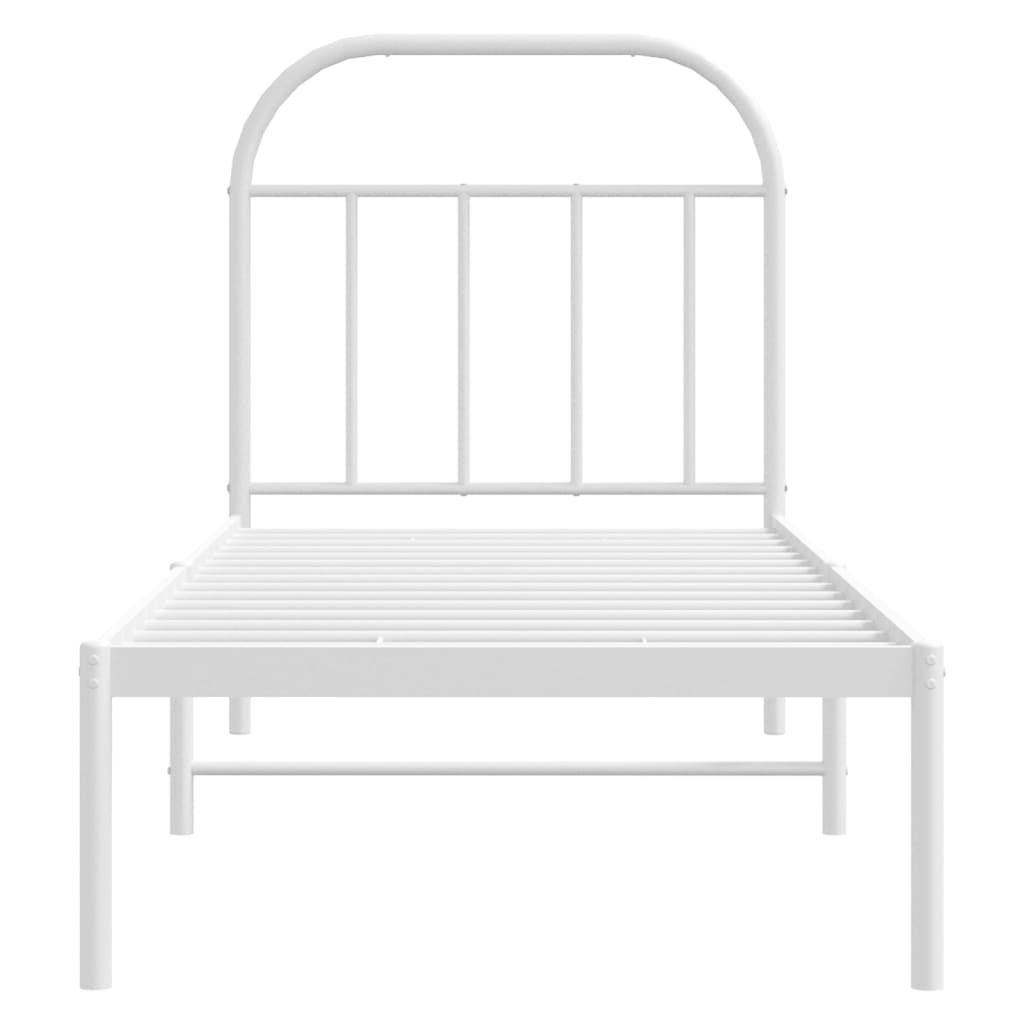 Cadre de lit métal sans matelas avec tête de lit blanc 75x190cm