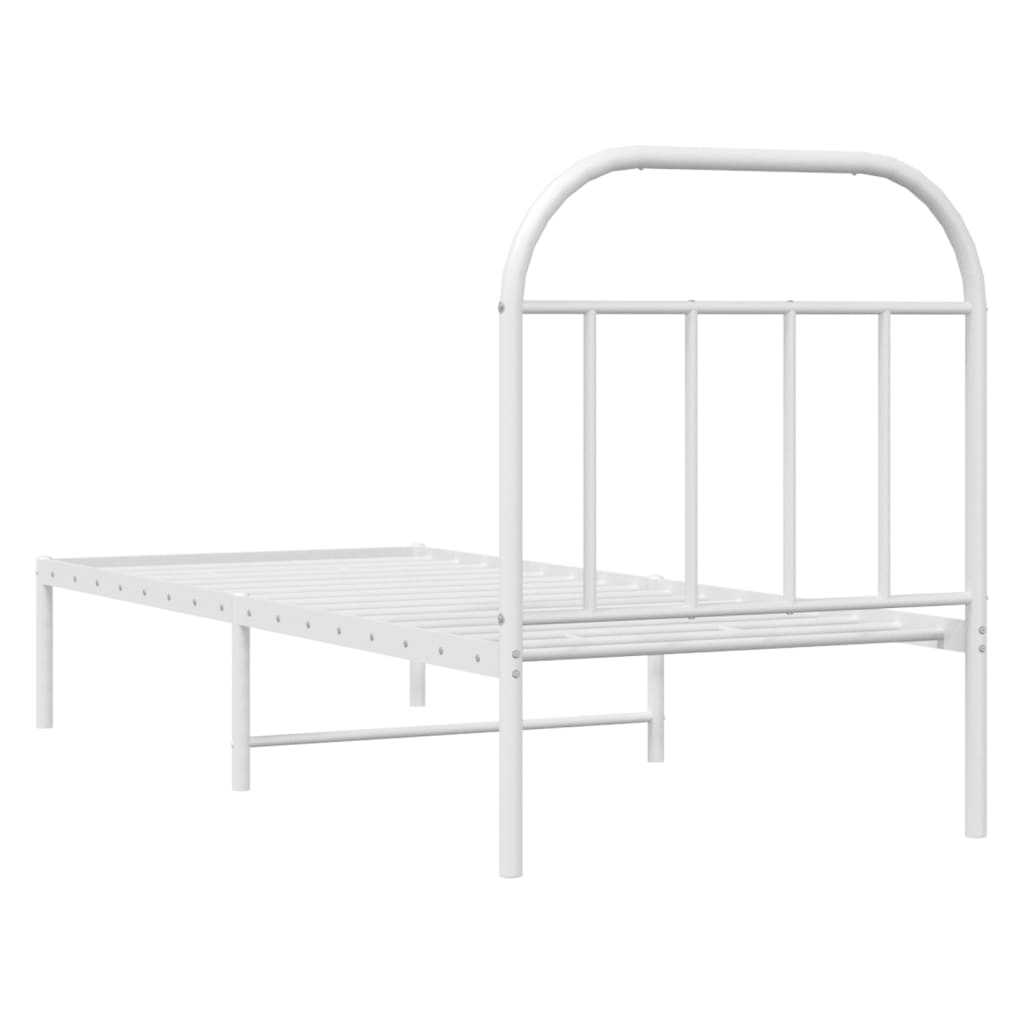 Cadre de lit métal sans matelas avec tête de lit blanc 75x190cm