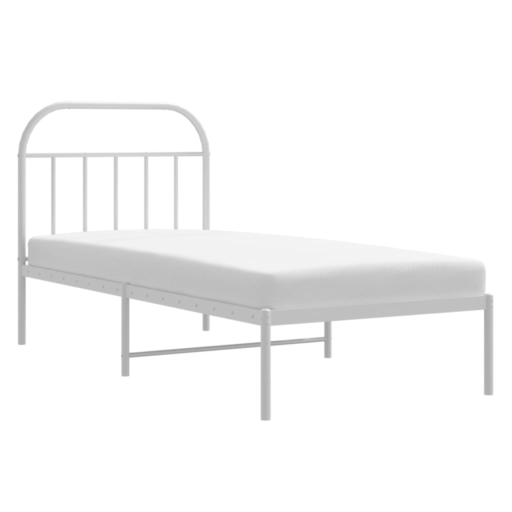 Cadre de lit métal sans matelas avec tête de lit blanc 80x200cm