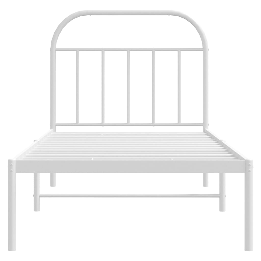 Cadre de lit métal sans matelas avec tête de lit blanc 80x200cm