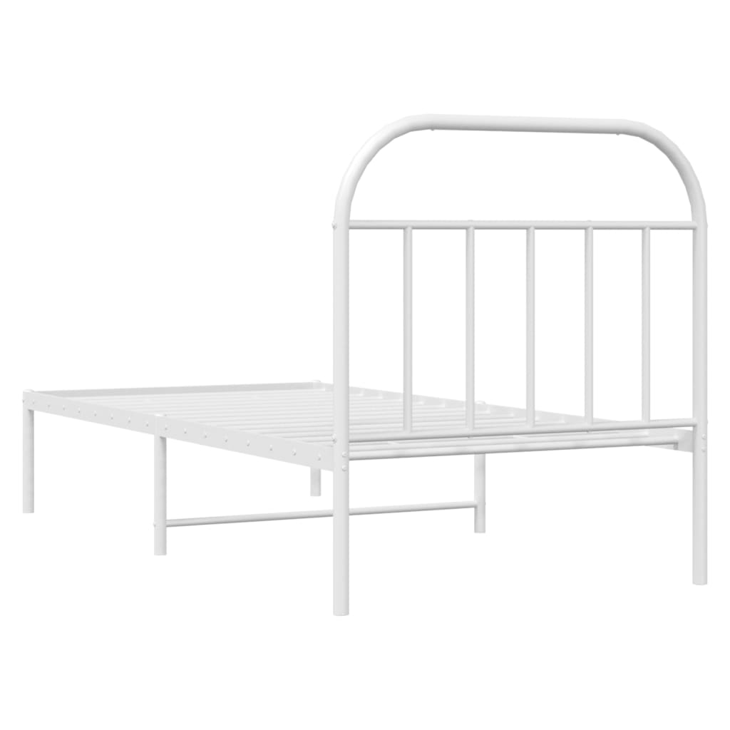 Cadre de lit métal sans matelas avec tête de lit blanc 80x200cm