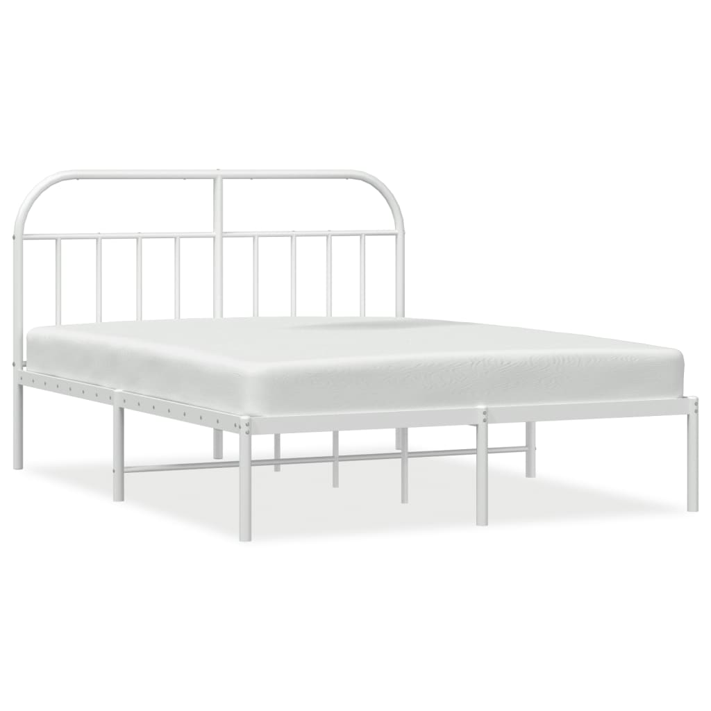 Metal bed frame without mattress and white headboard 160x200 cm