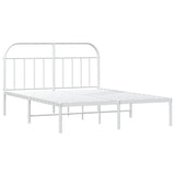 Metal bed frame without mattress and white headboard 160x200 cm