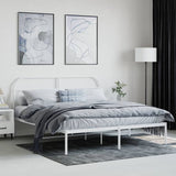 Metal bed frame without mattress and white headboard 160x200 cm