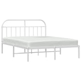 Metal bed frame without mattress and white headboard 160x200 cm