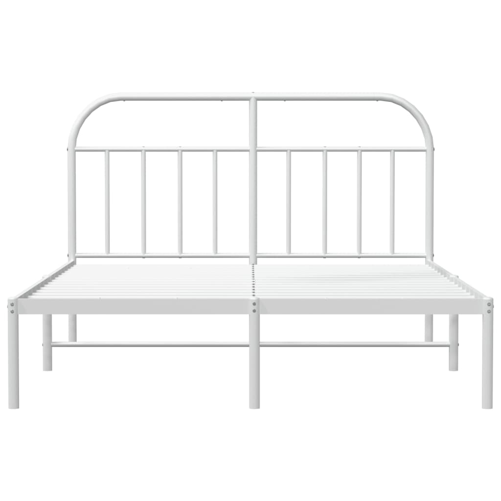 Metal bed frame without mattress and white headboard 160x200 cm