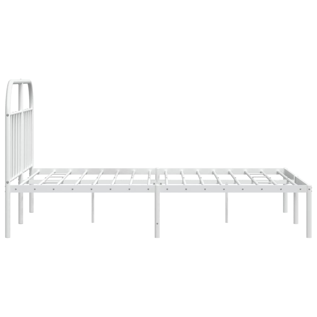 Metal bed frame without mattress and white headboard 160x200 cm