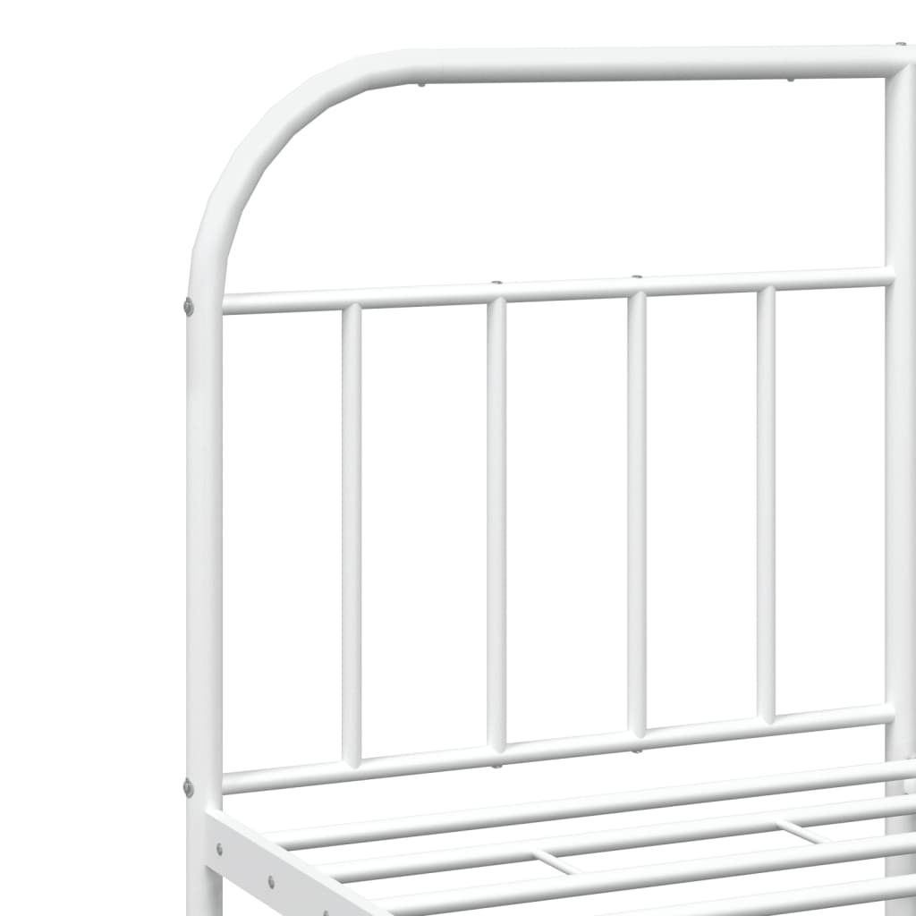 Metal bed frame without mattress and white headboard 160x200 cm