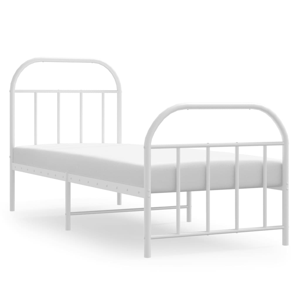 Cadre de lit métal sans matelas avec pied de lit blanc 75x190cm