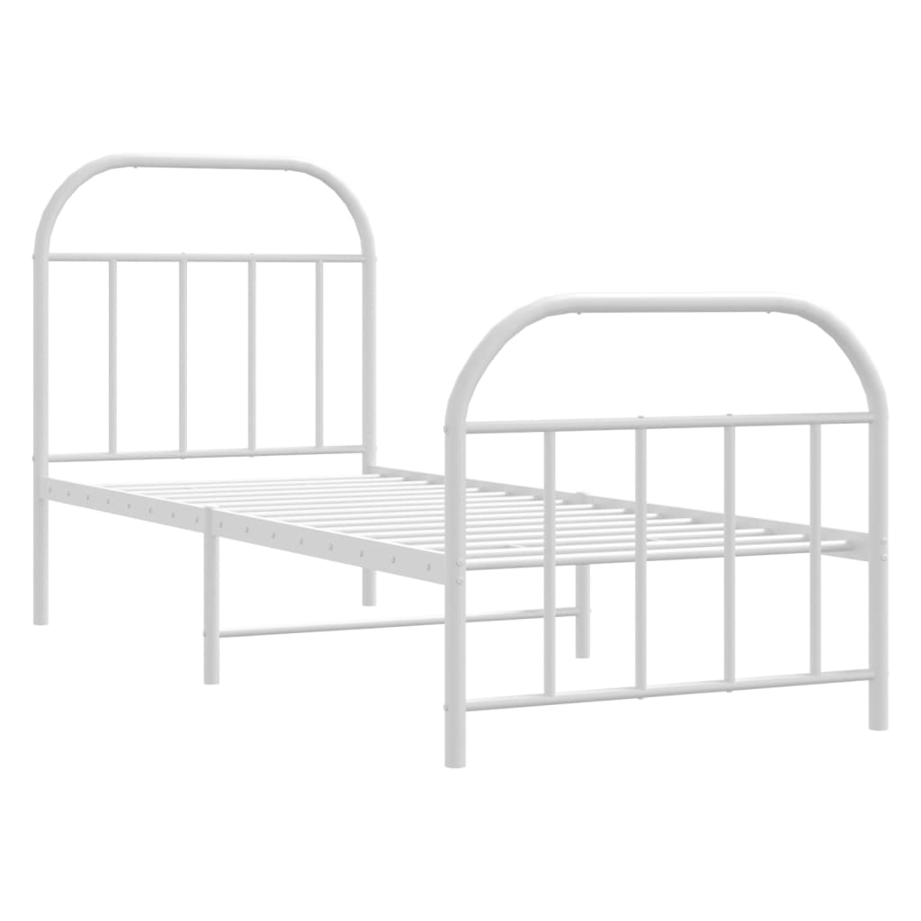 Cadre de lit métal sans matelas avec pied de lit blanc 75x190cm