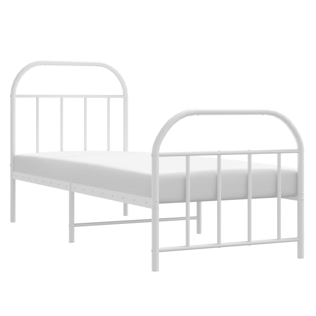 Cadre de lit métal sans matelas avec pied de lit blanc 75x190cm