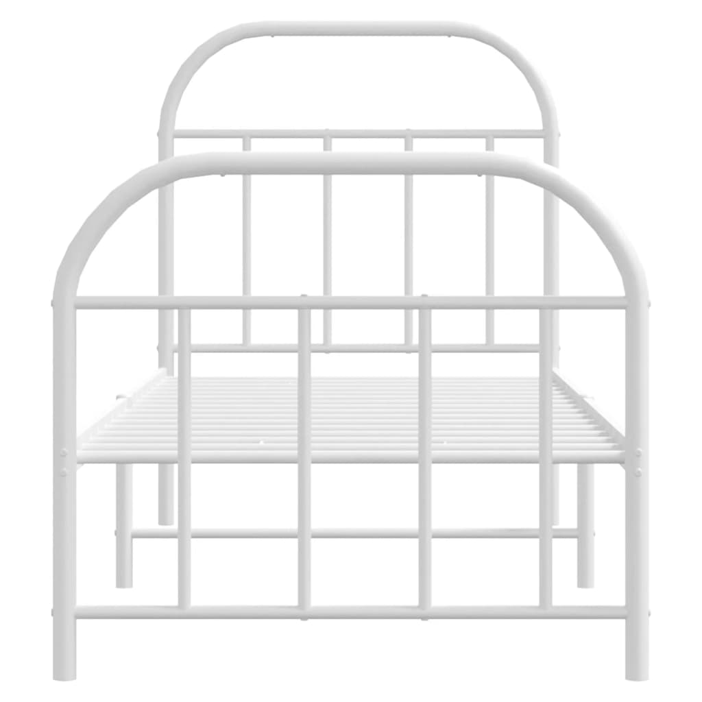 Cadre de lit métal sans matelas avec pied de lit blanc 75x190cm