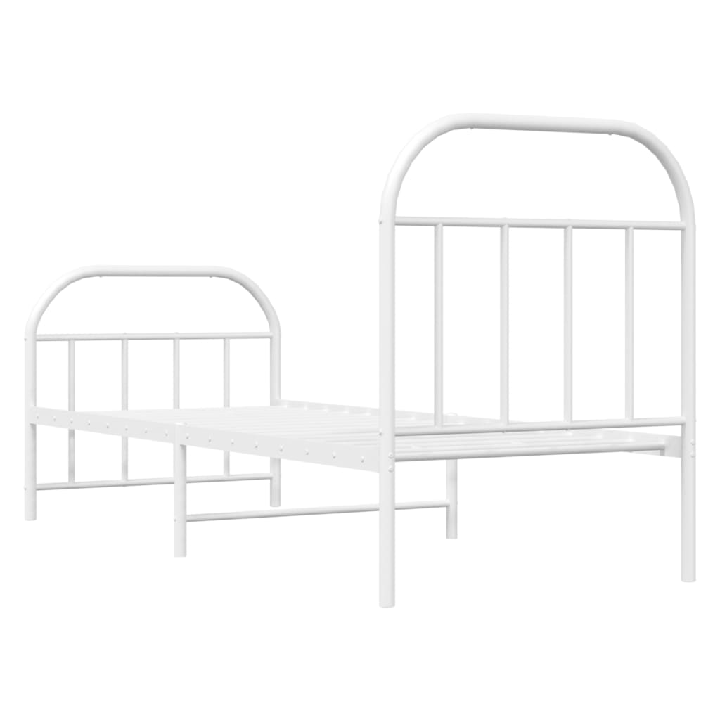 Cadre de lit métal sans matelas avec pied de lit blanc 75x190cm