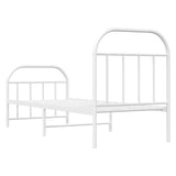 Cadre de lit métal sans matelas avec pied de lit blanc 75x190cm