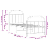 Cadre de lit métal sans matelas avec pied de lit blanc 75x190cm